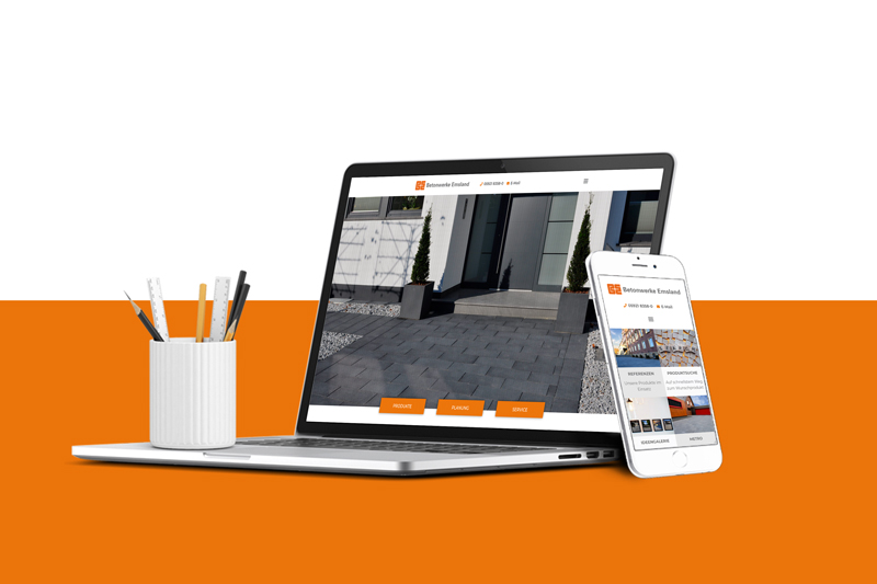 Mockup von einem Laptop und einem iPhone mit der neuen Betonwerke Emsland Website